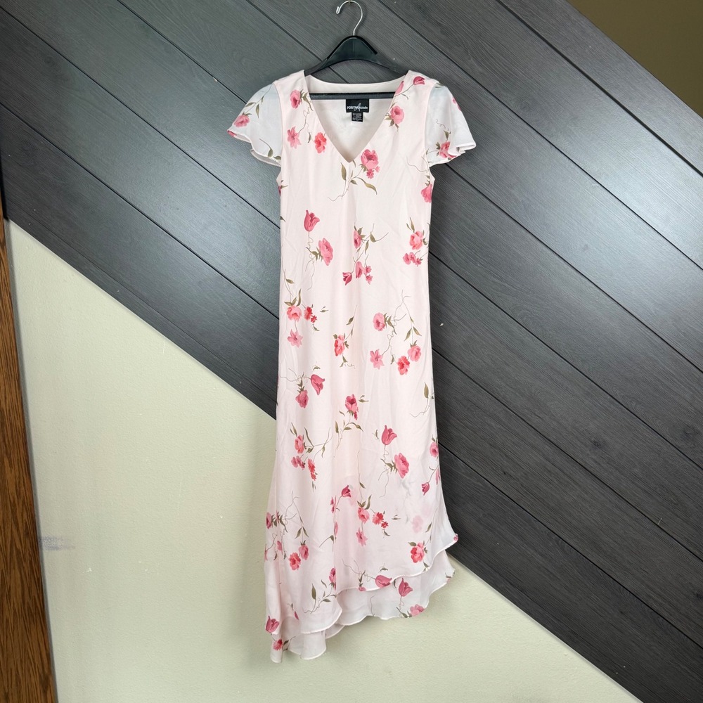 Positive Attitude Women's Size 12 Pink Floral Chiffon Maxi Dress Y2K Fairycore